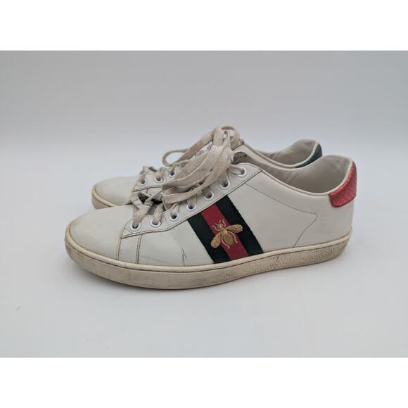 Authentic Gucci White Leather Embroidered Bee Ace Sneakers Size 39 - Picture 3 of 9